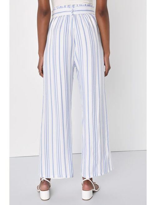 Lulus Sailboat Sweetie White and Blue Striped Wide Leg Pants