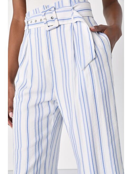 Lulus Sailboat Sweetie White and Blue Striped Wide Leg Pants