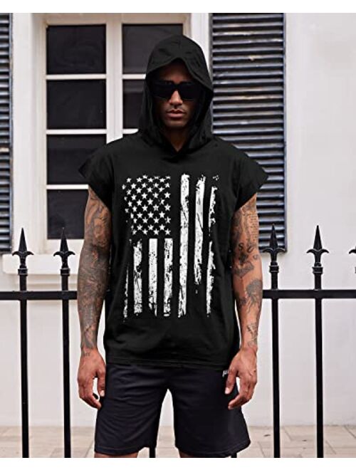 uideazone Men's Hooded Tank Tops American Flag Sleeveless Gym Workout Muscle Cut Off Patriotic T-Shirt M-XXL