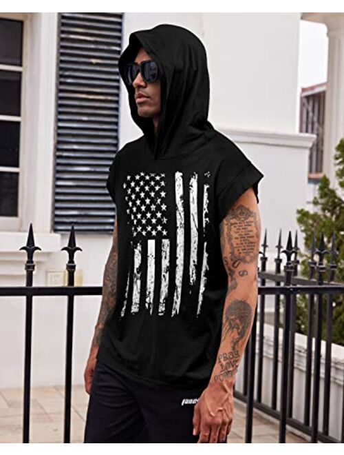 uideazone Men's Hooded Tank Tops American Flag Sleeveless Gym Workout Muscle Cut Off Patriotic T-Shirt M-XXL