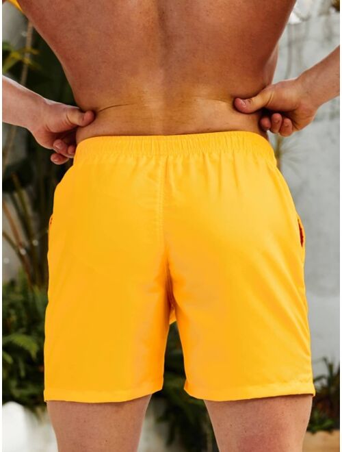 Men Solid Drawstring Waist Swim Trunks