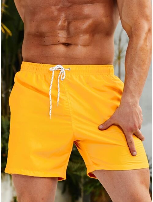 Men Solid Drawstring Waist Swim Trunks