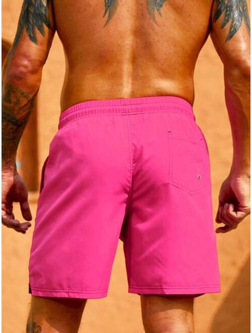 Men Letter Patched Drawstring Waist Swim Trunks