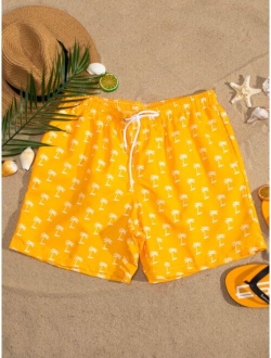 Men Tropical Print Swim Trunks