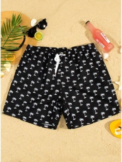 Men Tropical Print Swim Trunks