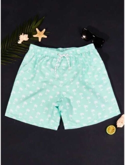 Men Tropical Print Swim Trunks