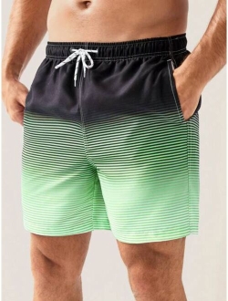 Men Ombre Drawstring Waist Swim Trunks