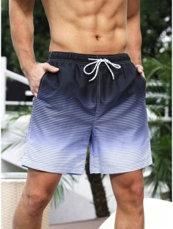 Men Ombre Drawstring Waist Swim Trunks