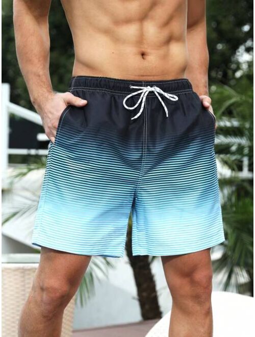 Men Ombre Drawstring Waist Swim Trunks