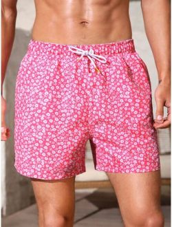 Extended Sizes Men Ditsy Floral Drawstring Waist Shorts