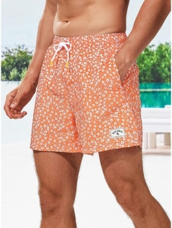 Extended Sizes Men Ditsy Floral Drawstring Waist Shorts