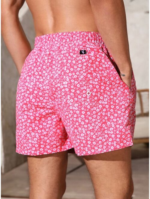 Extended Sizes Men Ditsy Floral Drawstring Waist Shorts