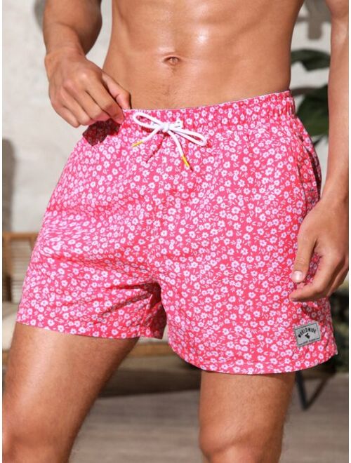 Extended Sizes Men Ditsy Floral Drawstring Waist Shorts