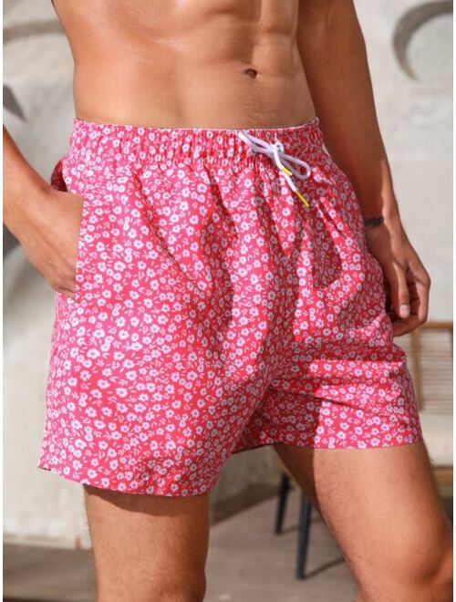 Extended Sizes Men Ditsy Floral Drawstring Waist Shorts