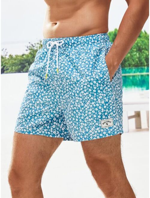 Extended Sizes Men Ditsy Floral Drawstring Waist Shorts