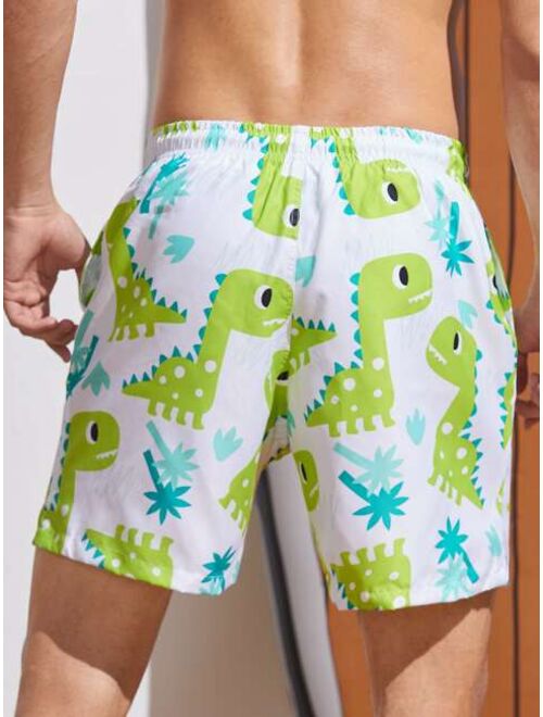 Men Random Cartoon Graphic Drawstring Waist Swim Trunks