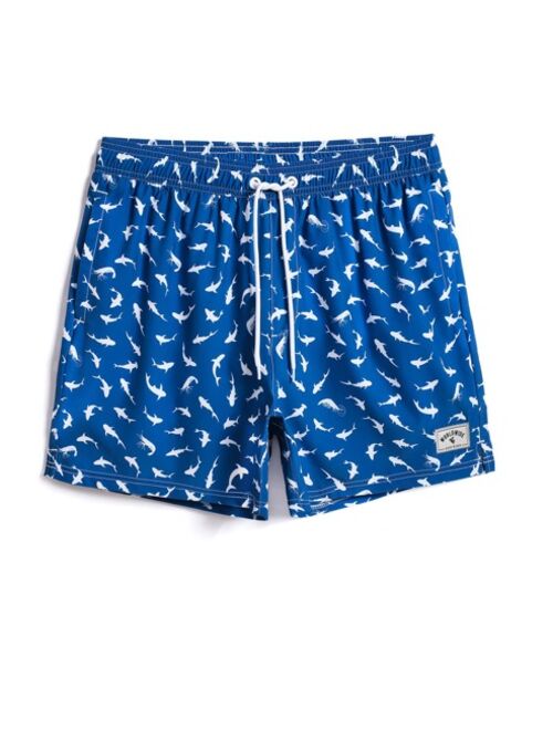 Extended Sizes Men Allover Print Drawstring Waist Swim Trunks Compression Liner