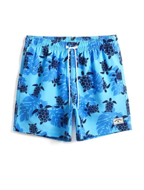 Men Animal Print Drawstring Waist Swim Trunks