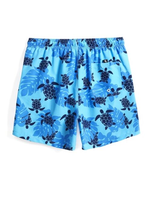 Men Animal Print Drawstring Waist Swim Trunks