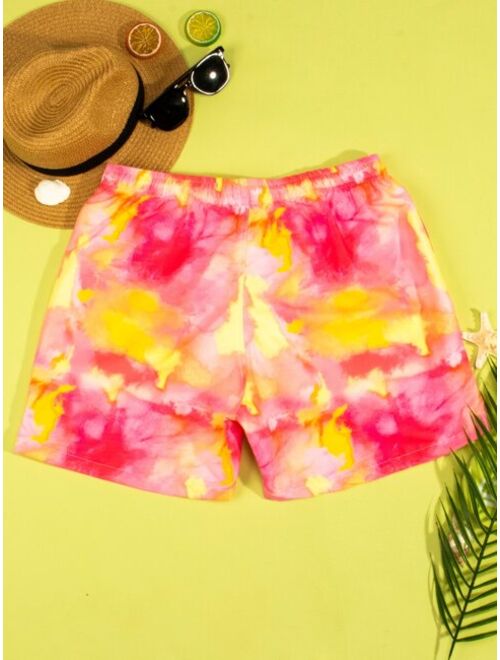 Men Tie Dye Drawstring Waist Swim Trunks