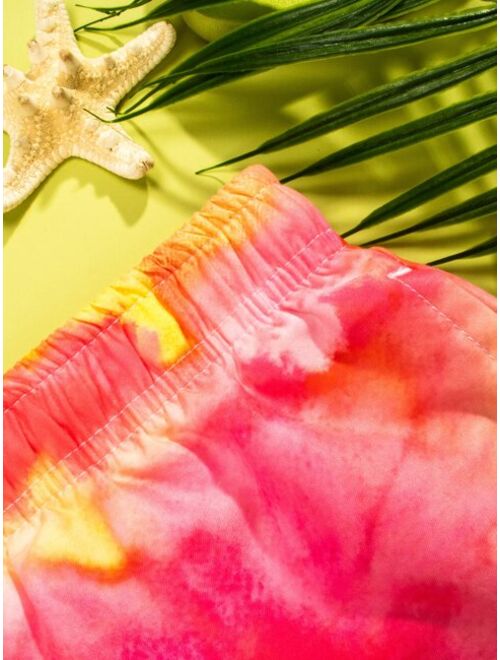 Men Tie Dye Drawstring Waist Swim Trunks