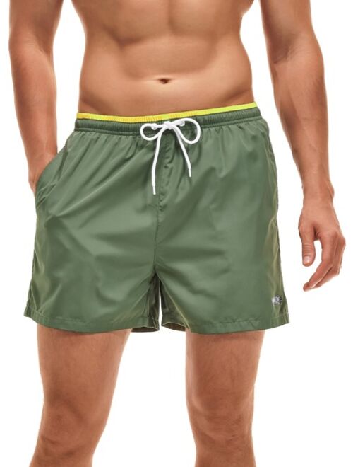 Men Letter Graphic Drawstring Waist Swim Trunks