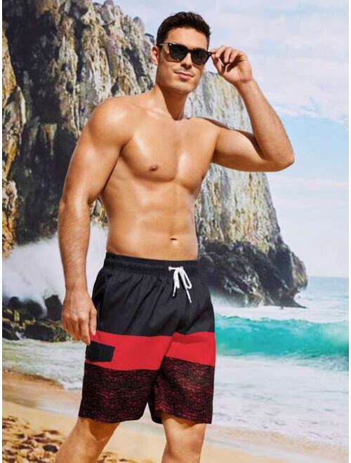 Men Color Block Flap Detail Swim Trunks