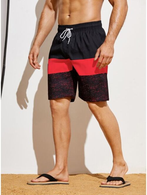 Men Color Block Flap Detail Swim Trunks