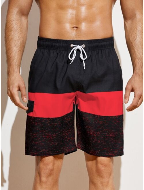 Men Color Block Flap Detail Swim Trunks