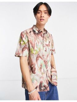 oversized ripstop short sleeve shirt in marble swirl