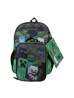 Licensed Character Kids Minecraft 5-Piece Backpack Set Set