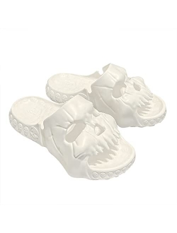 Mukinrch Skull Design Single Band Slides, Funny Skull Cloud Slippers for Women Men,Non-Slip Shower Slippers Beach Sandals Thick Home Indoor Outdoor Slippers for Couple