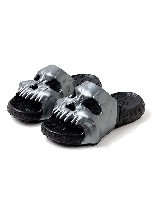 Mukinrch Skull Design Single Band Slides, Funny Skull Cloud Slippers for Women Men,Non-Slip Shower Slippers Beach Sandals Thick Home Indoor Outdoor Slippers for Couple