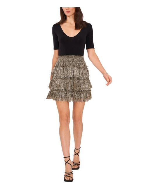 1.STATE Women's Smocked Band Three Ruffle Tier Skirt