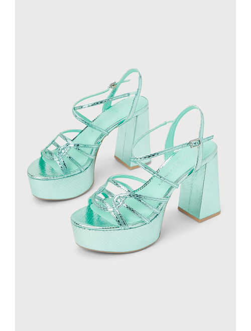 Chinese Laundry No Prob Mint Snake-Embossed Platform Ankle Strap Sandals