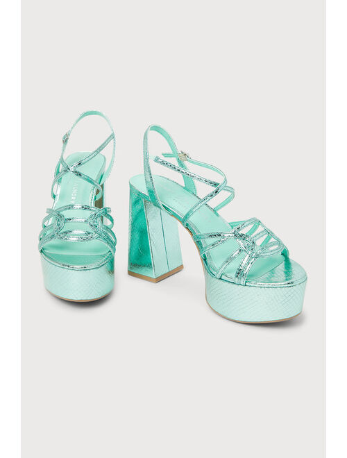 Chinese Laundry No Prob Mint Snake-Embossed Platform Ankle Strap Sandals