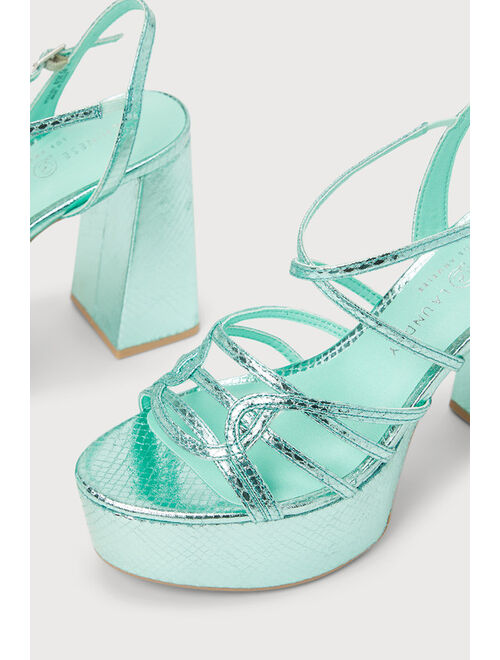 Chinese Laundry No Prob Mint Snake-Embossed Platform Ankle Strap Sandals