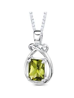 Peridot Pendant Necklace for Women 925 Sterling Silver, Natural Gemstone Birthstone, 1.50 Carats Emerald Cut 8x6mm, with 18 inch Chain