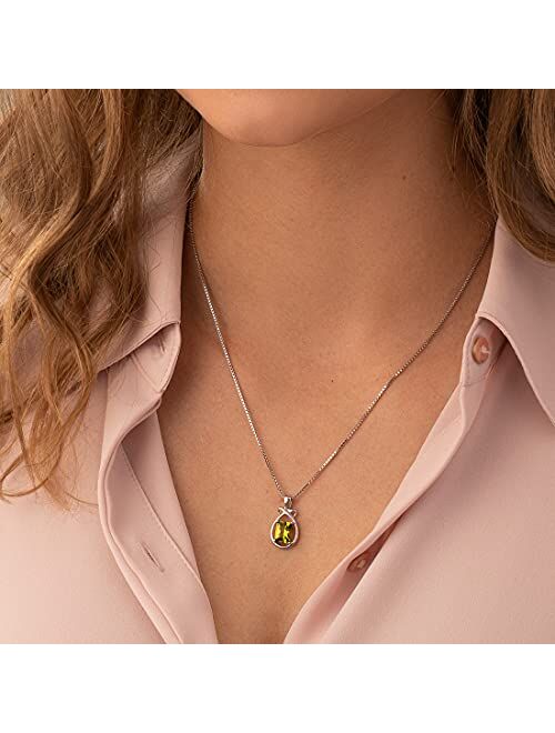 Peora Peridot Pendant Necklace for Women 925 Sterling Silver, Natural Gemstone Birthstone, 1.50 Carats Emerald Cut 8x6mm, with 18 inch Chain