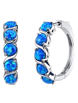 Sterling Silver Created Opal Hoop Earrings 2.5 Carats