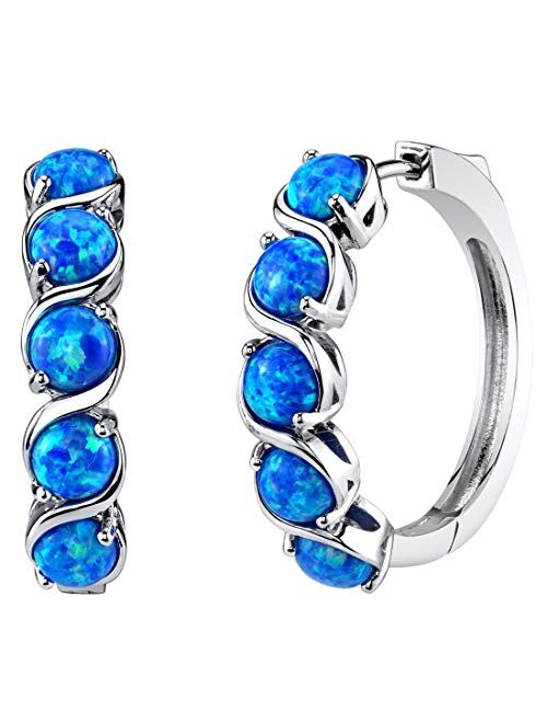 Peora Sterling Silver Created Opal Hoop Earrings 2.5 Carats