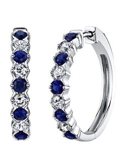 Sterling Silver Alternating Hoop Earrings for Women in Various Gemstones 1.50 Carats total, Hypoallergenic, 1 inch Diameter