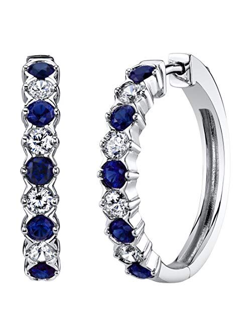 Peora Sterling Silver Alternating Hoop Earrings for Women in Various Gemstones 1.50 Carats total, Hypoallergenic, 1 inch Diameter