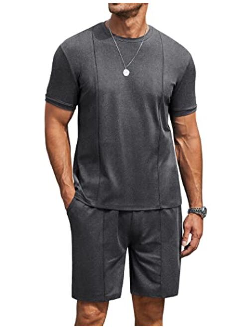 COOFANDY Men's Short Sets 2 Piece Outfits Summer Short Sleeve T Shirt and Shorts Tracksuit Sets Casual Athletic Sports Suit