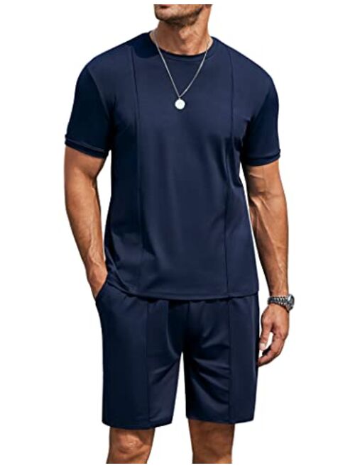 COOFANDY Men's Short Sets 2 Piece Outfits Summer Short Sleeve T Shirt and Shorts Tracksuit Sets Casual Athletic Sports Suit