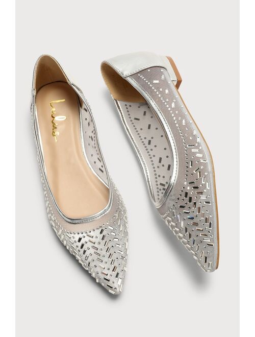 Lulus Sparklee Champagne Rhinestone Pointed-Toe Ballet Flats