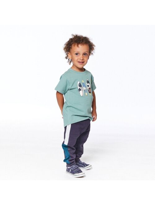 DEUX PAR DEUX Boy French Terry Pant Dark Grey With Teal - Toddler|Child