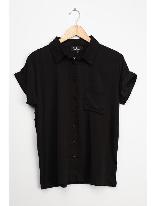 Lulus Blythe Black Short Sleeve Button-Up Top