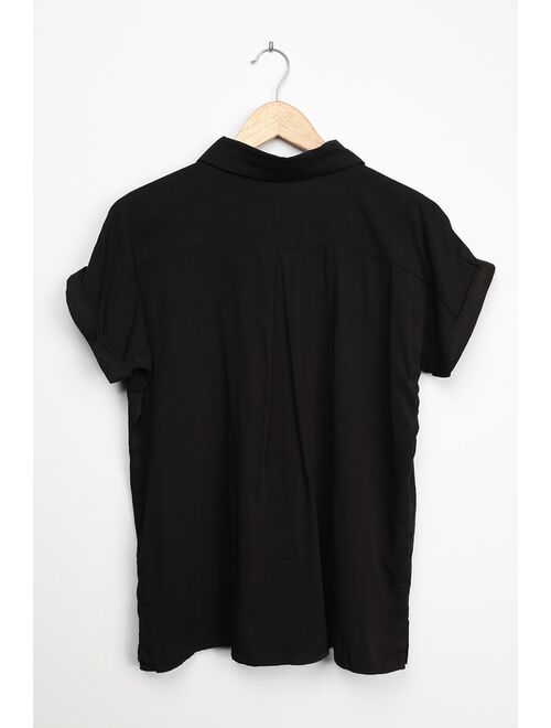 Lulus Blythe Black Short Sleeve Button-Up Top