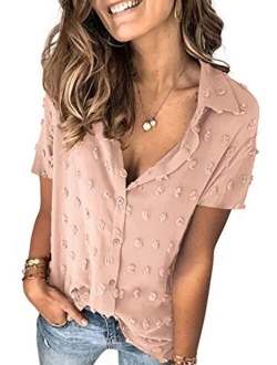 Astylish Women Pompom Button Down Shirt Casual Blouse Top